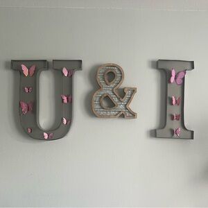 Gray Wall Letters with Pink Butterfly Accents - Home Wall Decor
